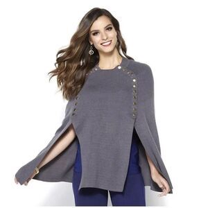 IMAN‎ Global Chic Touch of Gold Knit Draped Luxe Gray Poncho Women’s Size 2X/3X